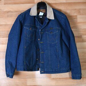 Vintage Wrangler M-159 Denim Western Jacket Mens 44 Blue Dark Wash Blanket Lined
